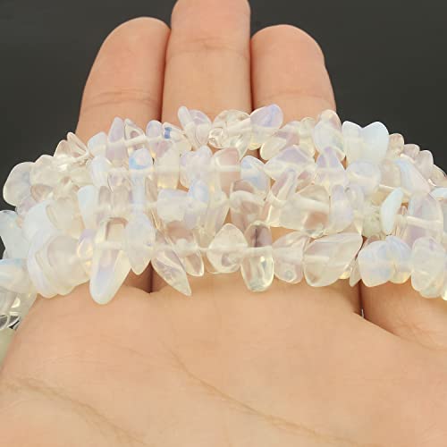 30in White Opalite Natural Chip Stone Beads 5-8mm About 230pcs, Irregular Drilled Translucent White Bead for Bracelets Jewelry Making Supplies for Adults, DIY Crafts. - color: Opalite