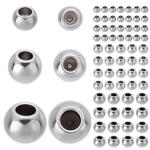 PLIGREAT 150 Pcs Memory Wire End Caps Mixed Bulk Stainless Steel Cord End Caps 3mm 4mm 5mm Round Half Drilled Beads for DIY Bracelet Necklace Earrings Jewelry Making
