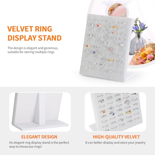KUKUVR Velvet L-Shaped 50 Slots Ring Earring Holder Display Stand, jewelry Ring Earring Organizer Case Tray for Women & Selling Show (Grey) - color: Grey