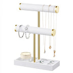bussdis 2 Tier Bracelet Holder Display - Detachable T Bar White Velvet Bracelet Holder, Jewelry Holder Organizer for Bracelet, Necklace, Earrings, Rings - color: White