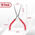10 Pcs Mini Needle Nose Pliers Bulk, 6 Inch Precision Pliers Set with Extra Long Tips for Jewelry Making, Wire Wrapping, Small Object Gripping, DIY Project (Red) - color: Red