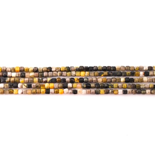 Faceted Natural Bumble bee Jasper 2-3mm Cube Square Loose Beads Gemstone Small Loose Beads Healing Crystal Energy Stone for DIY Jewelry Making 15" - color: Bumble bee Jasper