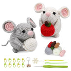 Kogyxe Beginners Crochet Kit, Amigurumi Crocheting Animals Kits w Step-by-Step Video Tutorials, Crochet Starter Kit Knitting Starter Pack for Adults Beginners, 2 Hamster Family (40%+ Yarn Content) - size: Hamster Family