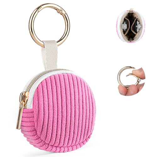 Jewelry Ring Holder Keychain, Portable Jewelry Holder Storage Box with Buckle, Corduroy Small Travel Ring Keeper Case for Rings, Earrings, Stud, Necklaces (Rose Red) - color: Rose Red