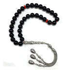 Simple Designed Natural Stone Worry Beads (8mm -33 Beads) - Prayer Beads Tesbih-Tasbih-Tasbeeh-Misbaha-Subha-Sebha-Sibha-Rosary (Black Shiny Glass -10 mm 33- Beads) - color: Black Shiny Glass -10 mm 33- Beads