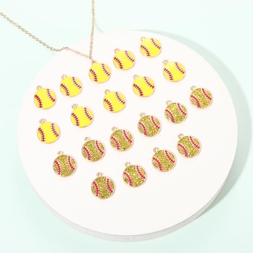 20PCS Sports Charms Enamel Basketball Baseball Pendant Charms for Jewelry Making Rhinestone Ball Game Softball Charms for Necklace Bracelet Earrings DIY Crafts - color: Set 8