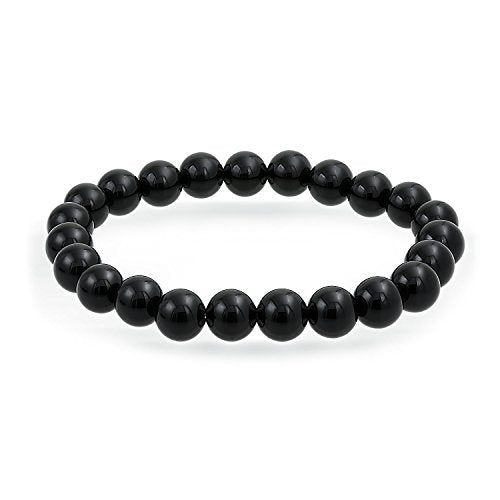 Bling Jewelry Natural Multi Color Semi Precious Gemstone Round Bead 8MM Strand Stackable Stretch Bracelet For Women Men Teen Unisex - color: Black Onyx