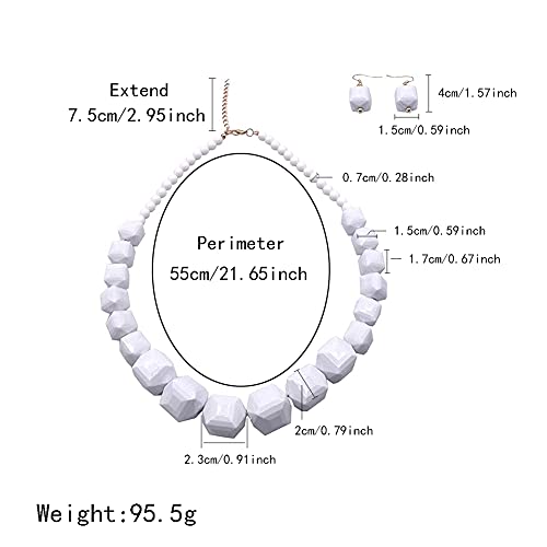 Halawly White Beads Necklace, Acrylic Costume Jewelry for Women Chunky Statement Strand Necklaces with Bracelet Dangle Earrings, Big African Beaded Necklace - color: White Long