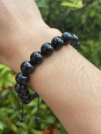 GAF TREASURES Grade A ++ Gemstone Round Bead Adjustable Bracelet 10mm, Genuine Crystal Bead Bracelet, Gift for Men & Women - color: Black Obsidian