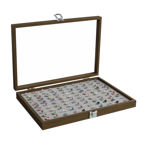 Stratalife Ring Organizer Wood Jewelry Box Ring Holder 100 Slot Jewelry Case Vintage Storage Display Tray for Multiple Rings - color: Grey, size: 100 Slot