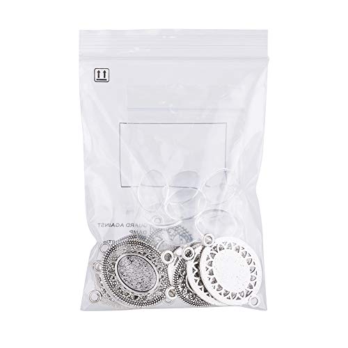 FASHEWELRY 10 Sets Tibetan Style Alloy Oval Bezel Pendant Trays with Transparent Glass Cabochons Hollow Blank Base Connector for DIY Photo Pendant Making - color: 13x18mm-10 Sets