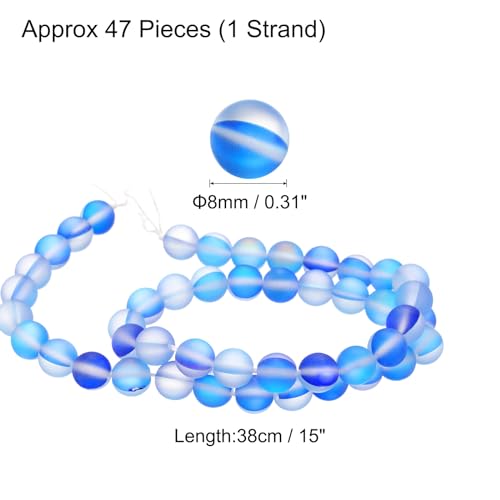 uxcell Matte Crystal Glass Beads 8mm Synthetic Frosted Shining Semi-Precious Round Loose Beads Synthetic Moonstone for Jewelry Making DIY Bracelet, Blue - color: Blue, size: 8mm