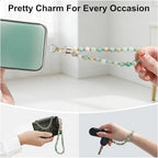 TEAMOLA Natural Stone Phone Charm, Handmade Crystal Cellphone Chain for Universal, Beaded Healing Anti Theft Phone Wrist Strap with Tether Tab, Amazonite - color: Green & Blue