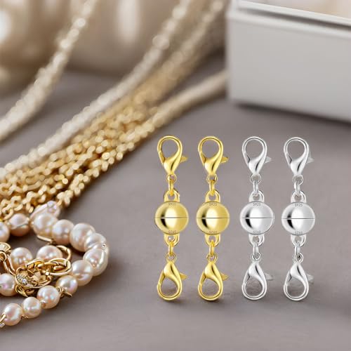 925 Silver Double Lobster Magnetic Necklace Clasps, Magnetic Necklace Clasps and Closures, Double Lobster Clasp Magnetic Jewelry Clasps for Necklaces (8pcs | Gold Silver) - color: 8pcs | gold silver