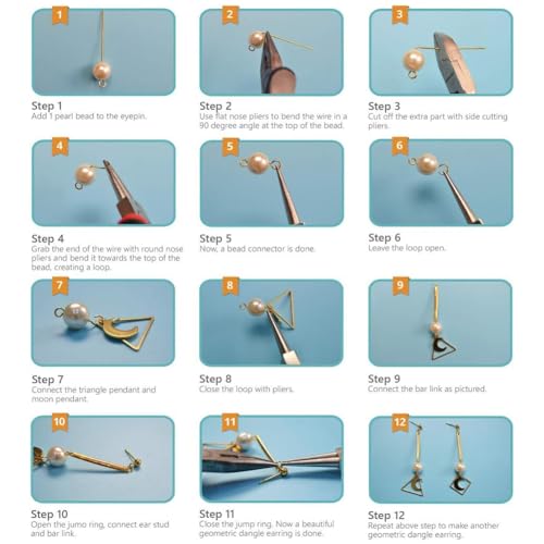 SUNNYCLUE 1 Box DIY 10 Pairs Geometric Hollow Earring Making Starter Kit Classic Round Square Heart Triangle Charm Connector, Earring Stud Hooks Jewelry Making Supplies Craft, Golden, Instruction - color: Diy 10 Pairs Earrings-style 1