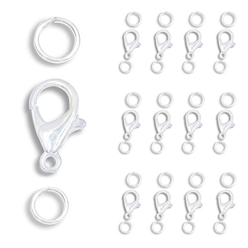 AD Beads 50 Pieces Lobster Claws Clasps Plus 100 Pieces 5mm Match Color Open Jump Rings Suitable for Necklace Bracelets Jewelry (6x10mm, Silver) - color: Silver, size: 6x10mm