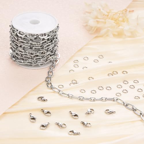 Jabogrii 9.8 Feet Silver Paperclip Chain for Jewelry Making Stainless Steel Oval Link Chain Spool Handmade Jewelry Findings - color: Paperclip Silver