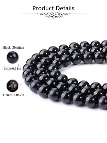 Jovivi 8mm Black Obsidian Gemstone Beads, 96pcs Energy Healing Crystals, Polished Round Smooth Stone Beads for Jewelry Making - color: Black Obsidian
