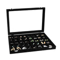 Wudygirl 40 Grid Jewelry Organizer Tray for Earrings Rings Bracelets Storage Necklaces Display Large Jewelry Box with Clear Lid Multiple Compartments Drawer Organization (Black Velvet) - style: 40 Grid Tray
