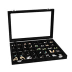 Wudygirl 40 Grid Jewelry Organizer Tray for Earrings Rings Bracelets Storage Necklaces Display Large Jewelry Box with Clear Lid Multiple Compartments Drawer Organization (Black Velvet) - style: 40 Grid Tray
