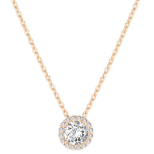 PAVOI 14K Gold Plated Post Faux Diamond Round Solitaire Pendant Halo Necklace | Gold Necklace for Women | Slider Adjustable - style: Circle