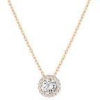 PAVOI 14K Gold Plated Post Faux Diamond Round Solitaire Pendant Halo Necklace | Gold Necklace for Women | Slider Adjustable - style: Circle
