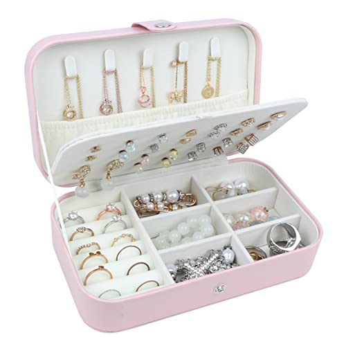 SLOZO Travel Jewelry Box,Upgraded Travel Jewelry Case,Portable Jewelry Boxes for Women,PU Leather Jewelry Box,Travel Jewelry Organizer for Necklaces,Rings,Earrings,Bracelets,Black - color: L-Pink
