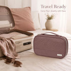 Jewelry Travel Case Organizer for Necklaces, Earrings, Rings, Bracelet, Watch, Soft Sided, Red Sandalwood - color: Rosewood Pink