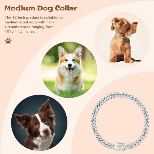 10 Inch Silver Cuban Link Dog Collar - Bling Diamond Dog Chain Collars, Non-Adjustable Small Dog Collar with Secure Buckle (Perfect for Chihuahuas, French Bulldogs) - size: 10 inch