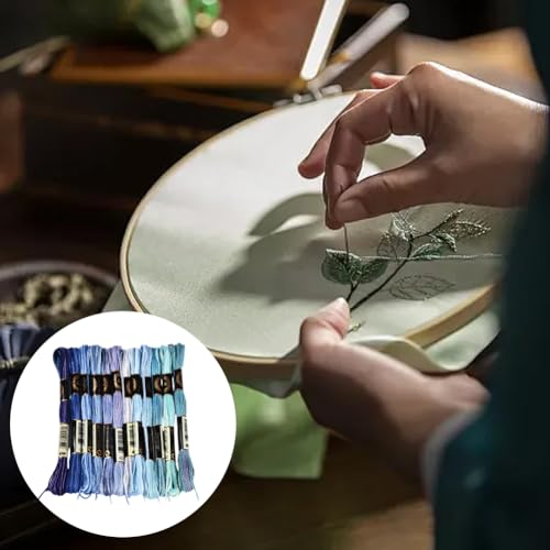 12 Skeins 105 Yards Blue Embroidery Thread Variegated Cross Stitch Floss Bulk 6 Ply Polyester Yarn Colorful Friendship Bracelet String for Sewing Making Needlecraft Knitting Stitching DIY - color: Dark Blue