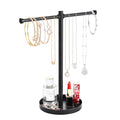 bodkar Jewelry Necklace Organizer Stand,12.9" Tall Sturdy Metal Jewelry Stand with Round Tray for Bracelet Bangles Holder Display,Long Necklace Organizer Holder (black) - color: Black