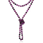 Bead Strand Versatile 60" Long Wrap Necklace - Handmade Knotted Multi Layer Sparkly Crystal, Semi Precious Natural Stone, Lava, Glass Faux Pearl - color: Natural Stone Bead - Purple Agate