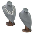 MOOCA 2 Pcs Set Necklace Chain Jewelry Display Holder, Jewelry Stand, Necklaces Display Mannequin Bust Stand, Wood Sturdy Base, Grey Suede with Walnut Base - color: 2-Pcs Grey Suede with Walnut Base