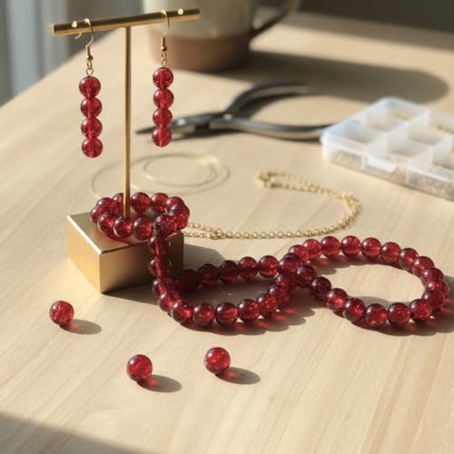 DandS ltd Crackle Lampwork Glass Beads for Jewelry Making, Ruby Red, Vibrant DIY Bracelets, Necklaces, Earrings, Beading Supplies & Craft Kits for Handmade Jewelry, 80pcs 0.39 inch (10mm), #J279-10 - color: Ruby Red