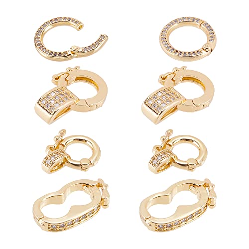 CHGCRAFT 8Pcs Fold Over Clasps Long-Lasting Plated Brass Micro Pave Cubic Zirconia Twister Clasps Interchangeable Bail Clasps for Jewelry Making - color: 8Pcs 4 Styles Fold Over Clasps