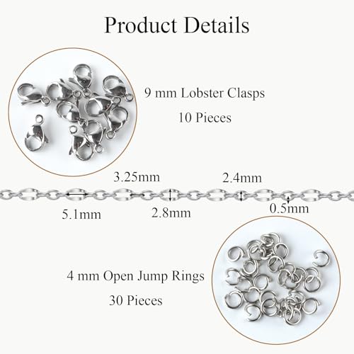 16.4 Feet Stainless Steel Oval Lip Jewelry Making Chains Silver Chain Bulk for Jewelry Making DIY Craft Findings - color: Lip Silver