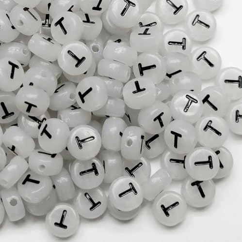 200PCS Letter Beads Glow in The Dark 4x7mm Acrylic Alphabet Letter T Beads for Jewelry Making Bracelet - color: T-200PCS