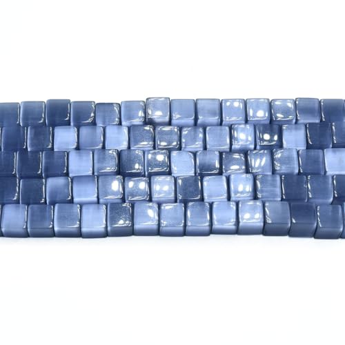 48pcs 8mm Blue Gray Cat's Eye Cube Stone Square Gemstone Beads Semi-Precious Craft Supplies for DIY Jewelry Making - color: Cube8mm Blue Gray