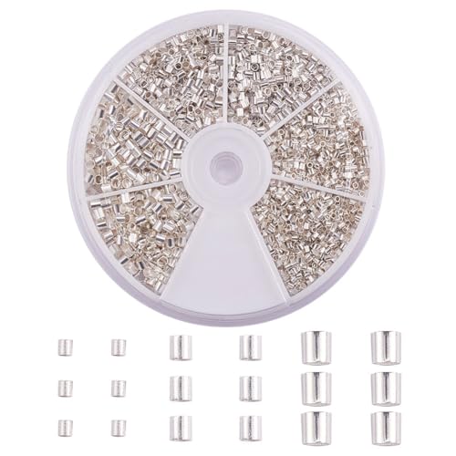 PH PandaHall Crimp Tube Beads, 3000 Pcs 1.5mm 2mm 2.5mm Brass Tube Crimp End Spacer Beads Cord End Caps Loose Stopper Beads for Earring Necklace Pendant DIY Jewelry Gift Making, Silver - color: Silver, size: 3 Sizes-Diameter 1.5~2.5mm