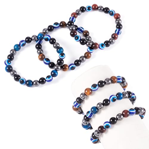 Elecrelive Glass Round Beaded Bracelet Set Clay Beaded Bracelets Stretch Bracelets - color: Blue, Black