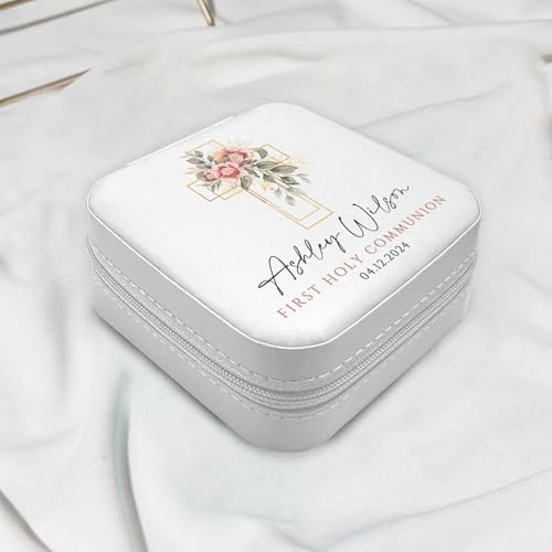 Personalized First Communion Gift for Girls – Custom Jewelry Box with Name & Date, Elegant Keepsake for First Holy Communion - color: Cross