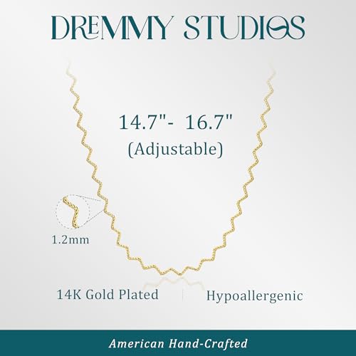 Dremmy Studios Dainty Gold Choker Necklace for Women 14K Gold Plated Coin Disc Figaro Layered Beaded Flat Mariner Sideways Cross Wishbone Link Clavicle Necklaces - style: 1.2mm Wave Chain