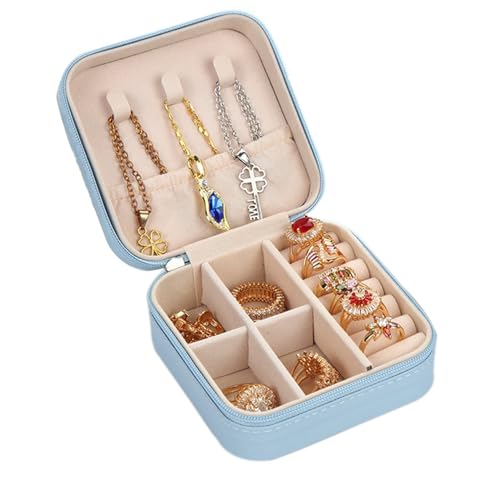 Portable Jewelry Organizer Box - Travel Storage Case for Earrings, Necklaces, Rings, Bracelets | Compact & Durable(Light blue) - color: Light blue