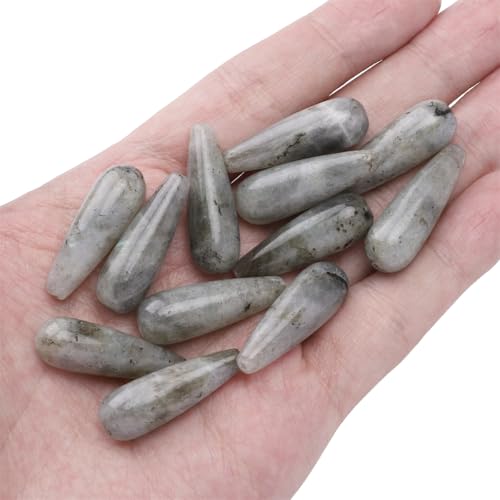 BEADIA Natural Spectrolite Teardrop Stone Beads 10x30mm 12pcs Dangle Earring Charm for DIY Jewelry Making - color: Spectrolite