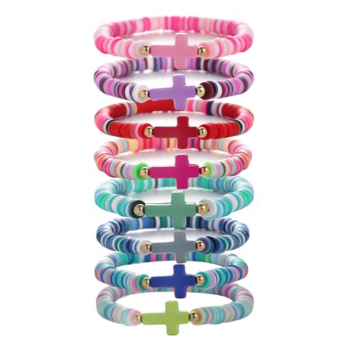 12pcs Halloween Heishi Beaded Bracelets for Women-Spooky Ghost & Pumpkin Party Favors Boho Stackable Polymer Clay Bead- Stretch Friendship Bracelet Set - style: Style C Rainbow Colors-8pcs