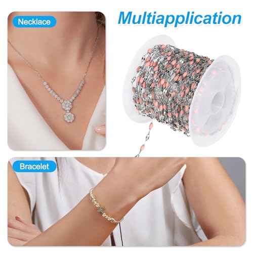 PATIKIL Stainless Steel Jewelry Chain, 16Ft 2mm Pink Enamel Link Cable Chains for Necklace Earring Bracelet Findings Jewelry Making Trucker Hat Chains, Silver/Pink - color: Silver/Pink