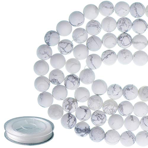 10mm Natural Matte White Howlite Round Gemstone Frosted 80Pcs Bulk Loose Beads for Jewelry Making Bracelet with Stretch Beading Cord LPBeads - color: Unpolished Howlite, size: 10mm