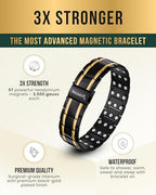 MagnetRX® 3X Strength Titanium Magnetic Bracelet – Magnetic Bracelets for Men – Premium Fold-Over Clasp and Adjustable Length with Sizing Tool (Black/Gold) - color: Black/Gold (3X Strength)