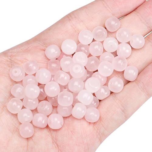 BEADIA Natural Rose Quartz Flat Cut Round Drum Stone 8mmx7mm Loose Semi Gemstone Beads for Jewelry Making 38cm - color: Rose Quartz