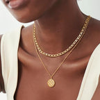 Dremmy Studios Dainty Gold Choker Necklace for Women 14K Gold Plated Coin Disc Figaro Layered Beaded Flat Mariner Sideways Cross Wishbone Link Clavicle Necklaces - style: 3.8mm Flat Chain